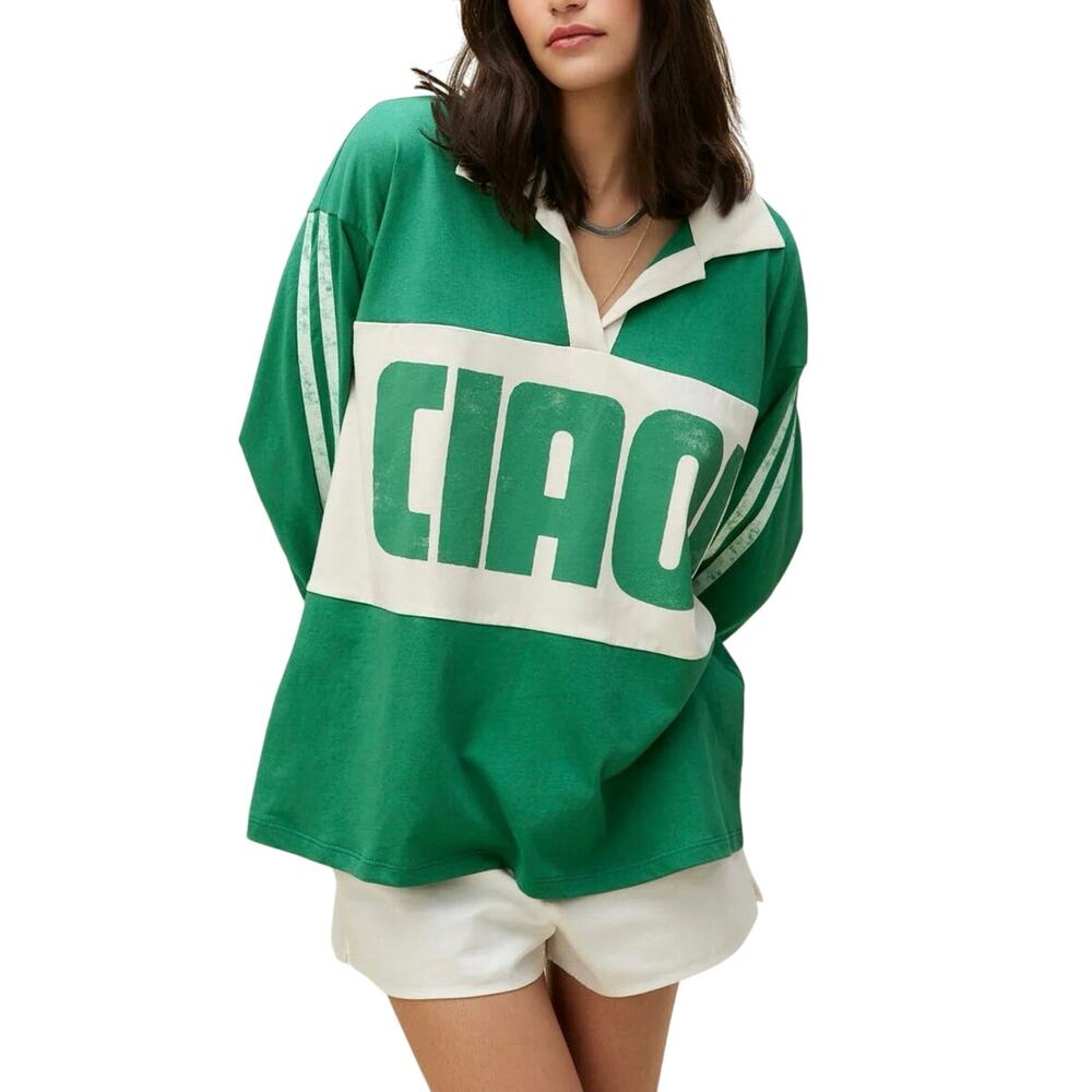 DAYDREAMER Ciao! Rugby Long Sleeve Polo in Green Size M New w/o Tag MSRP $175